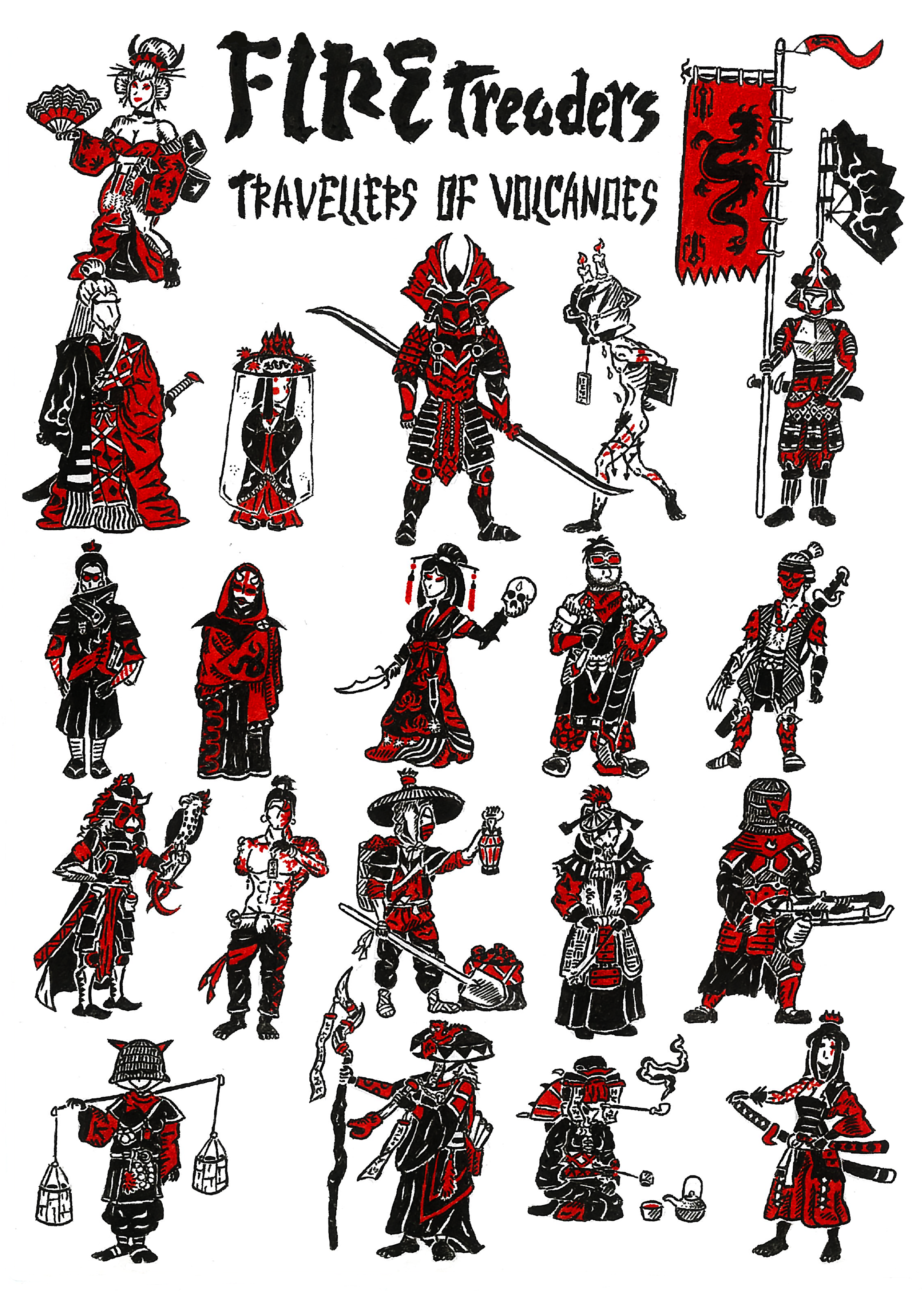 Fire Treaders - Illustration originale medieval/fantasy imprimée A4