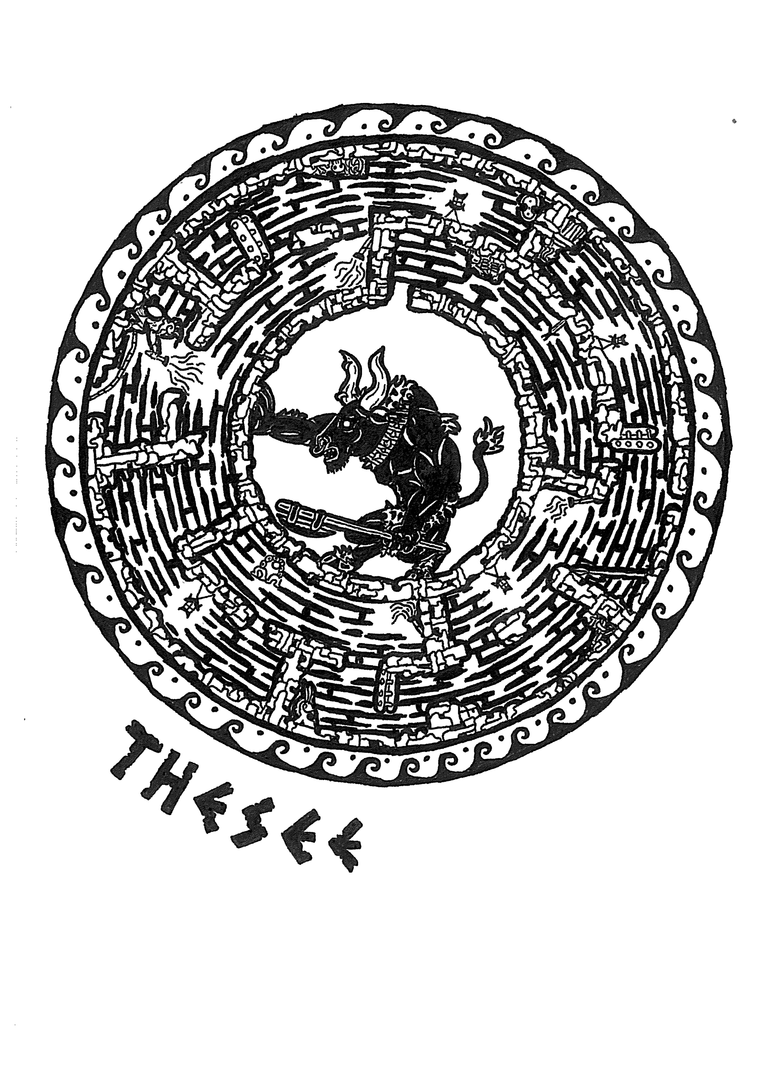 Thésée et le Minotaure - Illustration originale imprimée A4